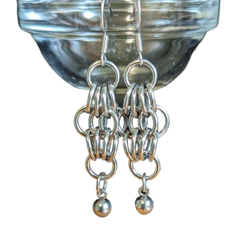 Chainmaille Dangle Earrings Handmade Stainless Steel - Picture 1 of 2